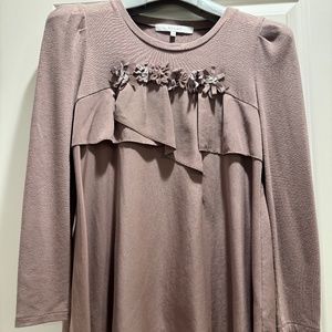 Tan Floral Lace Long Sleeve Blouse